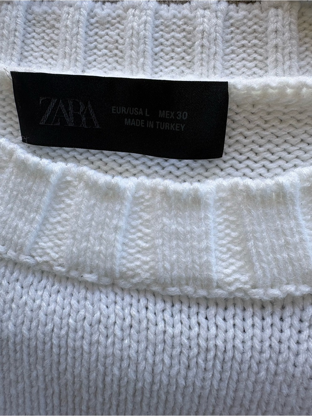 ZARA White Ribbed-Knit Women’s Cocoon Short-sleeve Sweater